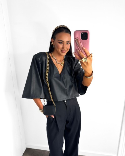 Bluzka krótka z ekoskóry La Milla czarna