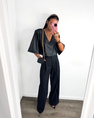 Bluzka krótka z ekoskóry La Milla czarna