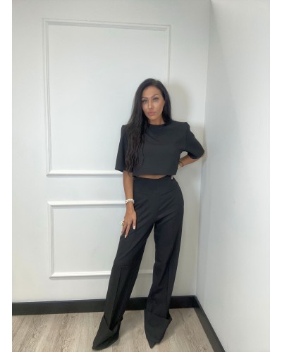 Spodnie materiałowe z zakładką na nogawce La Milla czarne