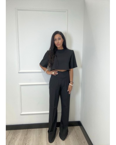 Spodnie materiałowe z zakładką na nogawce La Milla czarne