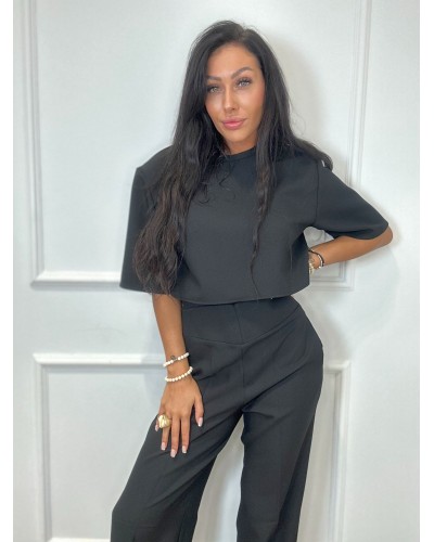 Spodnie materiałowe z zakładką na nogawce La Milla czarne