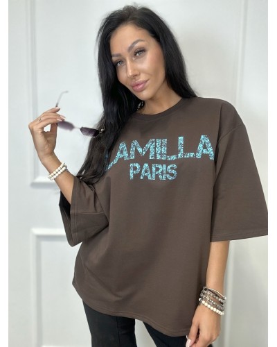 T-shirt La Milla Paris czekolada z turkusem