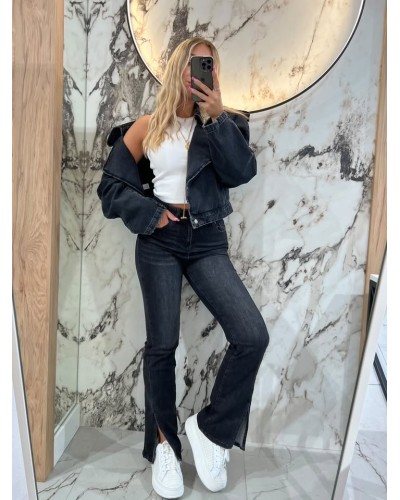 Spodnie jeansowe dzwony z rozcięciem na nogawce By o la la...!