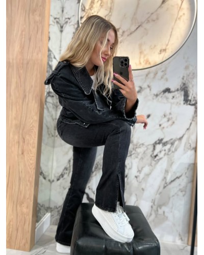 Spodnie jeansowe dzwony z rozcięciem na nogawce By o la la...!