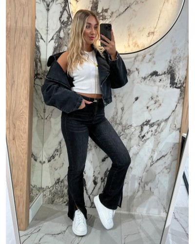 Spodnie jeansowe dzwony z rozcięciem na nogawce By o la la...!