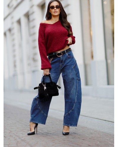 Sweter w szpic z bufiastym rękawem By o la la...! merlot