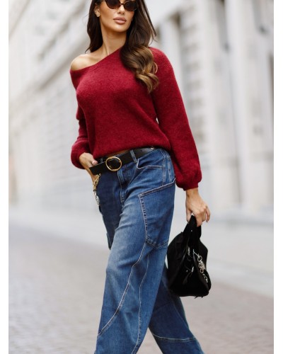 Sweter w szpic z bufiastym rękawem By o la la...! merlot