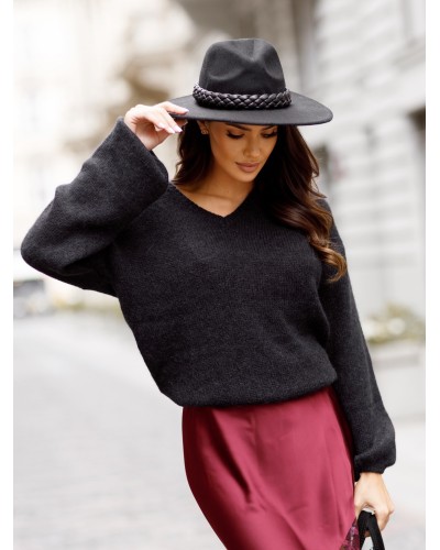 Sweter w szpic z bufiastym rękawem By o la la...! czarny