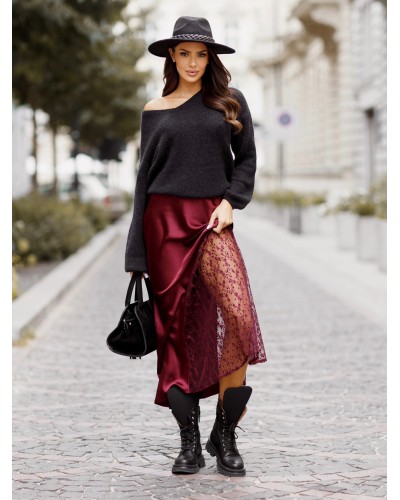 Satynowa spódnica z koronką By o la la...! merlot
