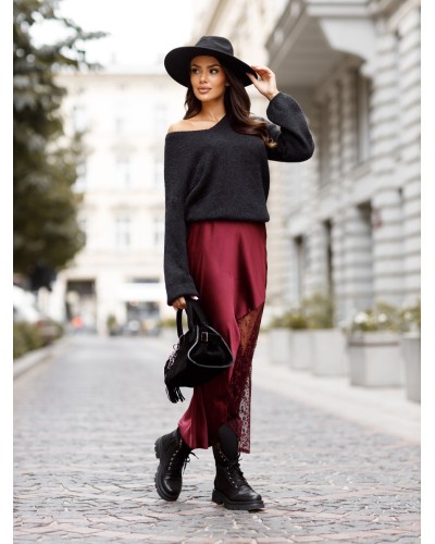 Satynowa spódnica z koronką By o la la...! merlot