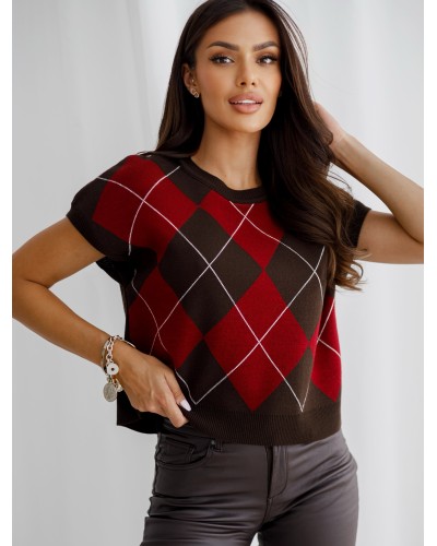 Kamizelka dzianinowa w romby By o la la...! chocomus z merlotem