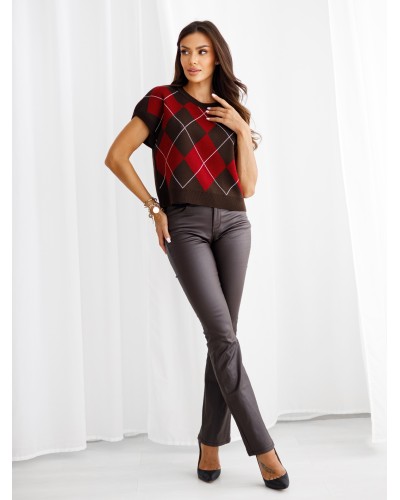 Kamizelka dzianinowa w romby By o la la...! chocomus z merlotem