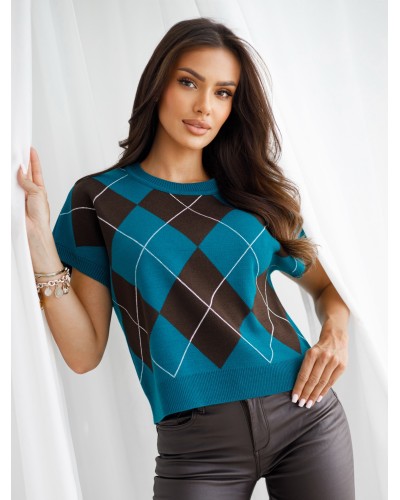 Kamizelka dzianinowa w romby By o la la...! petrol z chocomus