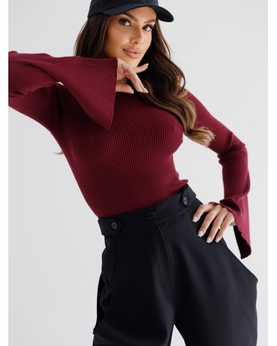 Cienki sweterek prążkowany By o la la...! merlot