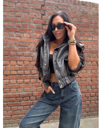 Kurtka bomberka z ekoskóry La Milla Premium grafitowa