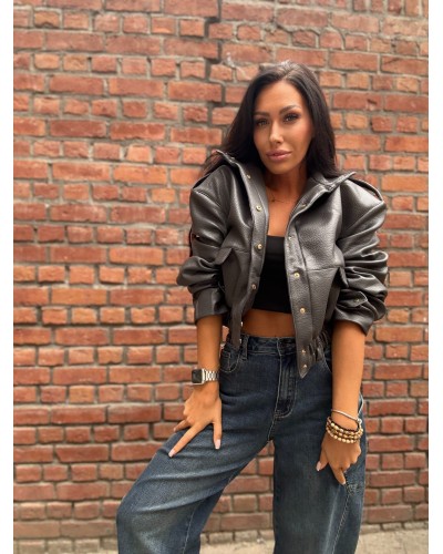 Kurtka bomberka z ekoskóry La Milla Premium grafitowa