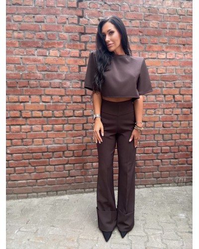 Spodnie materiałowe z zakładką na nogawce La Milla czekoladowe