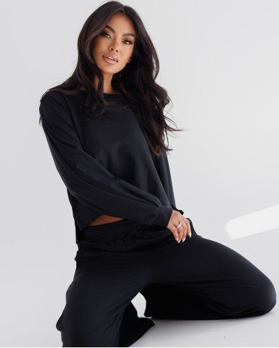 Komplet dresowy szerokie spodnie plus bluza By o la la...! czarny