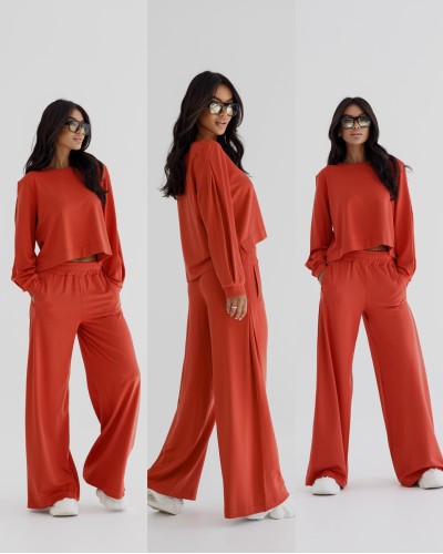 Komplet dresowy szerokie spodnie plus bluza By o la la...! terraocotta