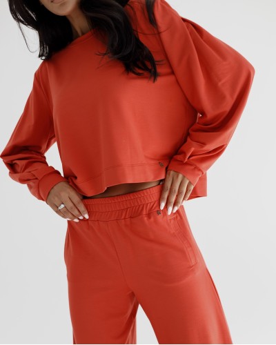 Komplet dresowy szerokie spodnie plus bluza By o la la...! terraocotta