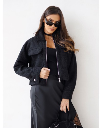 Kurtka pudełkowa z bukli By o la la...! czarna