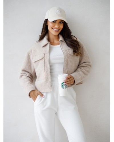 Kurtka pudełkowa z bukli By o la la...! beżowa