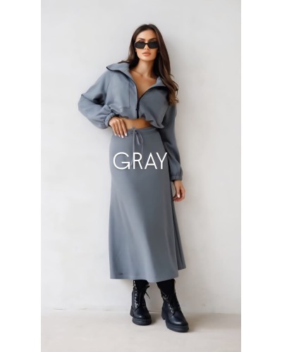 Krótka bluza na suwak By o la la...! grafitowa