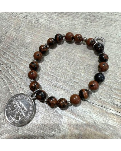 Bransoletka z obsydianu mahoniowego By o la la...! z monetą srebrną