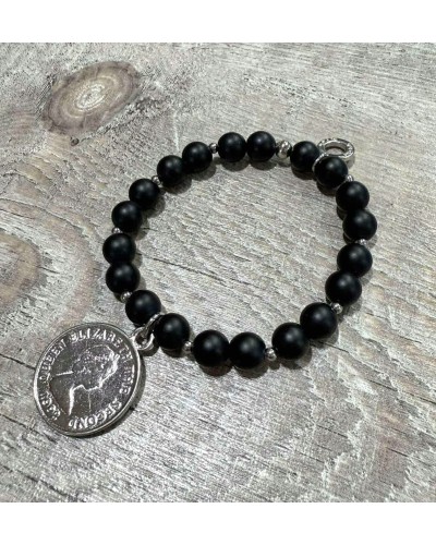 Bransoletka z kamienia wulkanicznego By o la la...! ze srebrną monetą