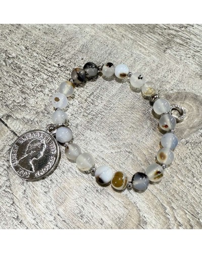 Bransoletka z agatu dendrytowego By o la la...! ze srebrną monetą