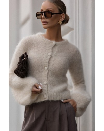 Sweter moherowy z guzikami beżowy