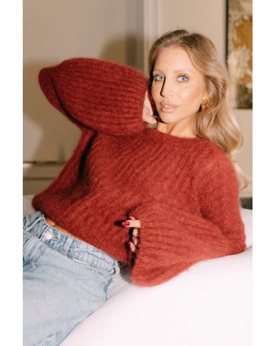 Sweter moherowy dzwoneczek ceglany