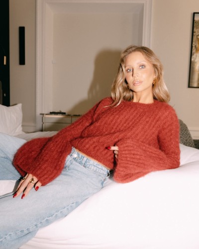 Sweter moherowy dzwoneczek ceglany