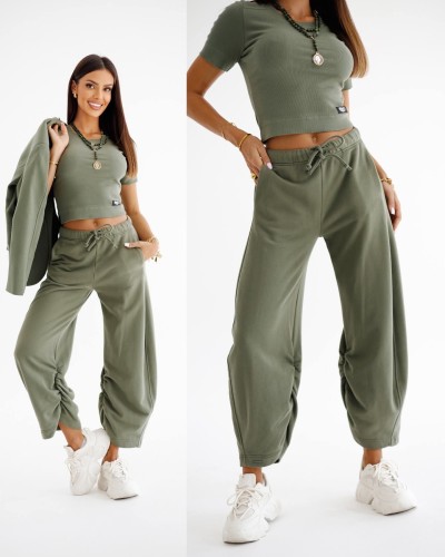 Spodnie dresowe z marszczoną nogawką By o la la...! matcha