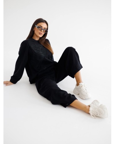 Bluza z haftowaną różą By o la la..! czarna