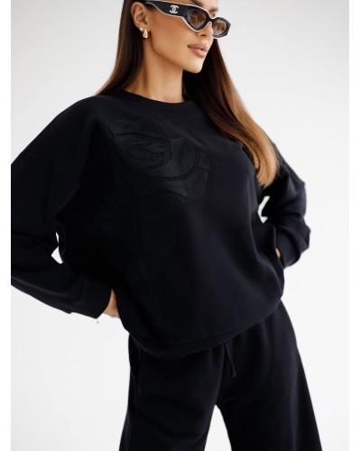 Bluza z haftowaną różą By o la la..! czarna