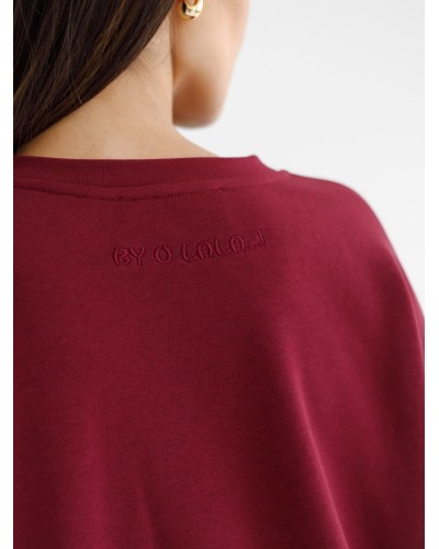Bluza z haftowaną różą By o la la..! merlot z czernią