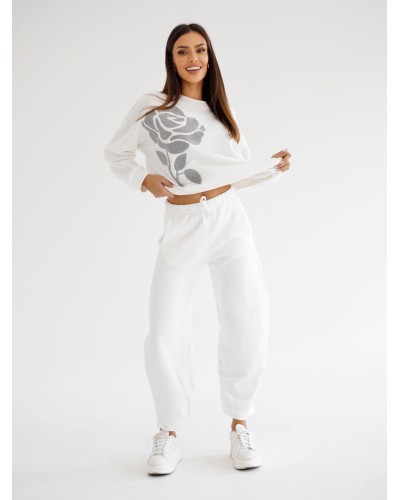 Bluza z haftowaną różą By o la la..! śmietanowa z grafitem