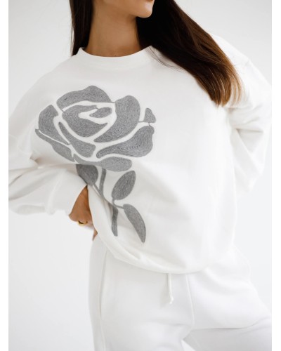 Bluza z haftowaną różą By o la la..! śmietanowa z grafitem