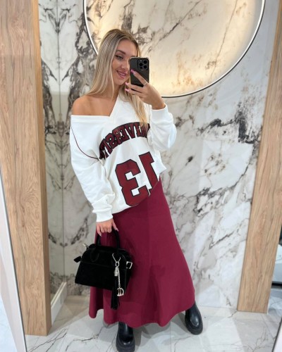 Bluza University 13 By o la la...! śmietanowa z merlotem