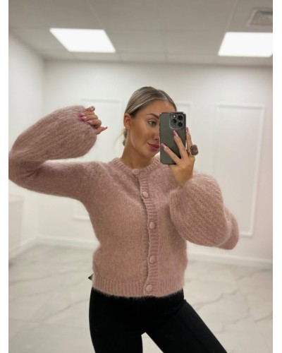 Sweter moherowy z guzikami pudrowy beż