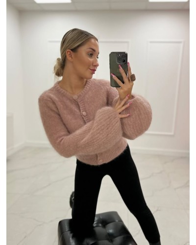 Sweter moherowy z guzikami pudrowy beż