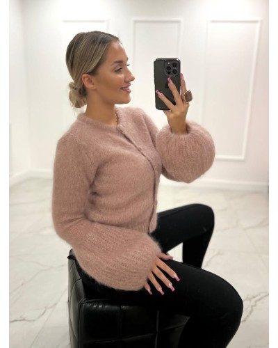 Sweter moherowy z guzikami pudrowy beż