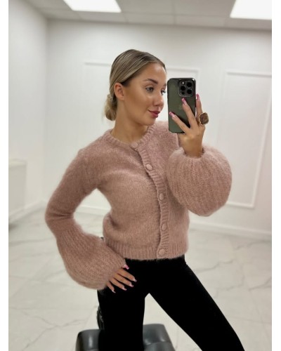 Sweter moherowy z guzikami pudrowy beż