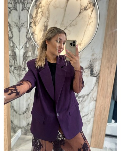 Marynarka z koronkowym rękawem By o la la...! śliwkowa