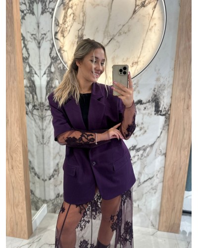 Marynarka z koronkowym rękawem By o la la...! śliwkowa