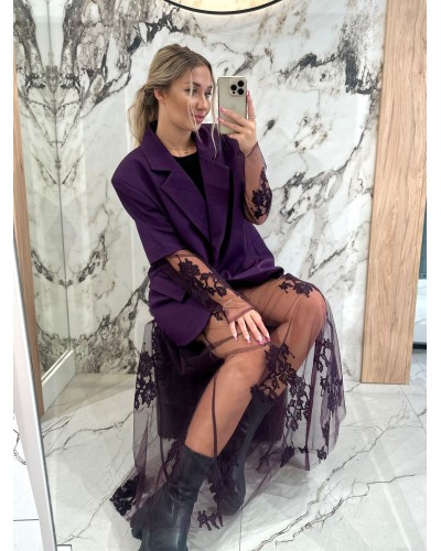 Marynarka z koronkowym rękawem By o la la...! śliwkowa