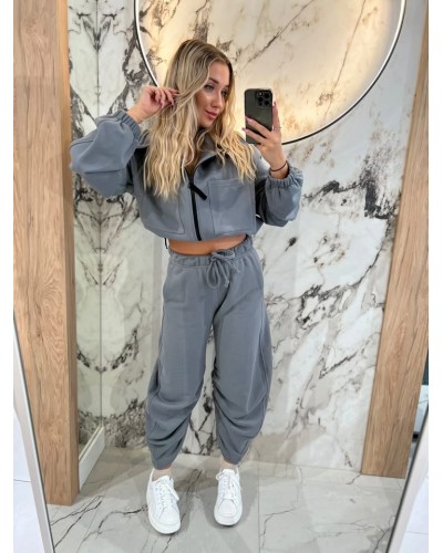 Spodnie dresowe z marszczoną nogawką By o la la...! grafitowe