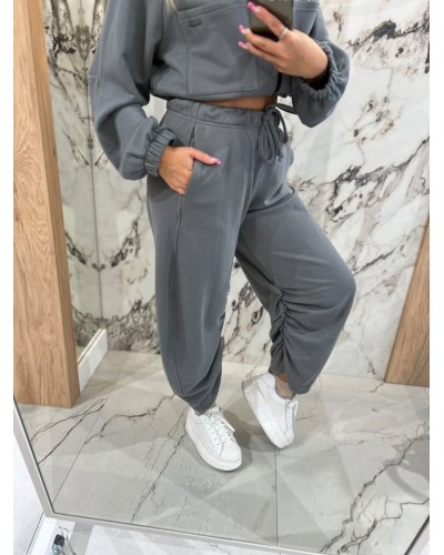 Spodnie dresowe z marszczoną nogawką By o la la...! grafitowe