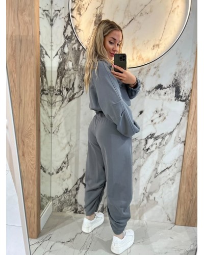 Spodnie dresowe z marszczoną nogawką By o la la...! grafitowe